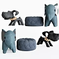 Cute Animal Shaped Stools With Elephant Dog Designs Gray Black And Gold Collar Decor
