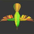 Vibrant Green And Orange Hummingbird With Spread Wings In Flight On Dark Background