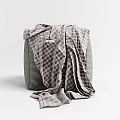 Gray Upholstered Sofa Stool With Soft Plaid Blanket For Cozy Living Space