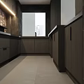 Modern Black Kitchen Interior With Cabinet Lighting And Floral Backsplash