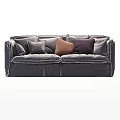 Cozy Modern Grey Fabric Two-Seater Sofa With Brown And Purple Cushions