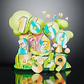 Vibrant Number Display With Green Cloud Shapes Colorful Balls And Yellow Lion