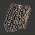 Natural Stacked Wooden Logs And Branches On Stone Base With Rustic Texture