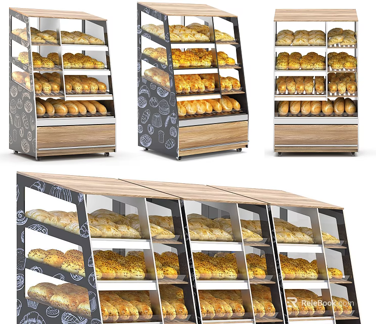 Bakery Display Shelves With Multi Tiered Wooden Design For Bread Retail Stores 3d model 