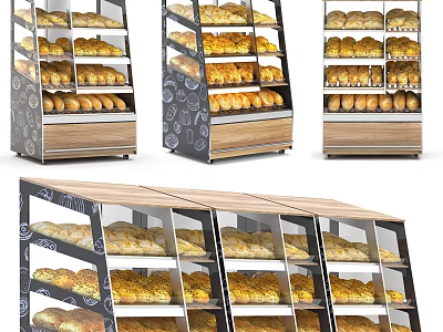 Bakery Display Shelves With Multi Tiered Wooden Design For Bread Retail Stores 3d model
