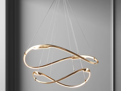 Modern Golden Twisted Ring Chandelier Hanging In Minimalist Interior Space 3d model