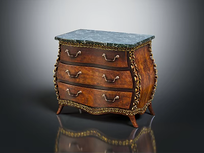 Classical Wooden Chest of Drawers With Gold Accents And Green Marble Top 3d model