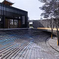 Garden Landscape Design Featuring Curved Stone Pathway Trees And Modern Architecture