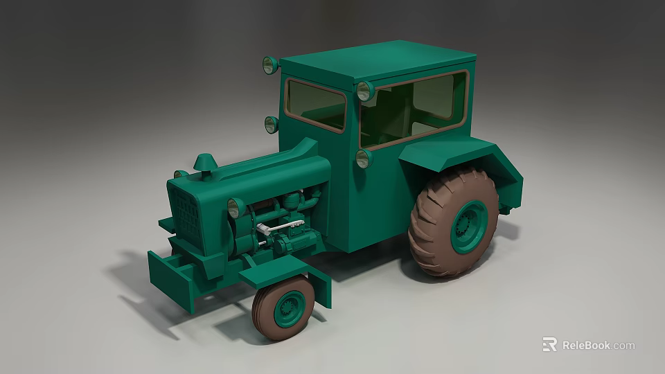 Green Vintage Tractor Model With Large Wheels And Enclosed Cab Design 3d model 