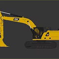 Yellow CAT Construction Excavator With Tracked Undercarriage And Front Bucket