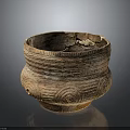 Handcrafted Clay Pot As Daily Use Item With Spiral Patterns Rough Texture And Chipped Rim