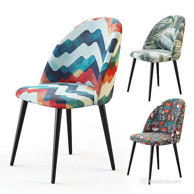 Colorful Patterned Leisure Chairs Featuring Various Prints Modern Design And Black Legs 3d model 
