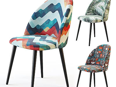 Colorful Patterned Leisure Chairs Featuring Various Prints Modern Design And Black Legs 3d model