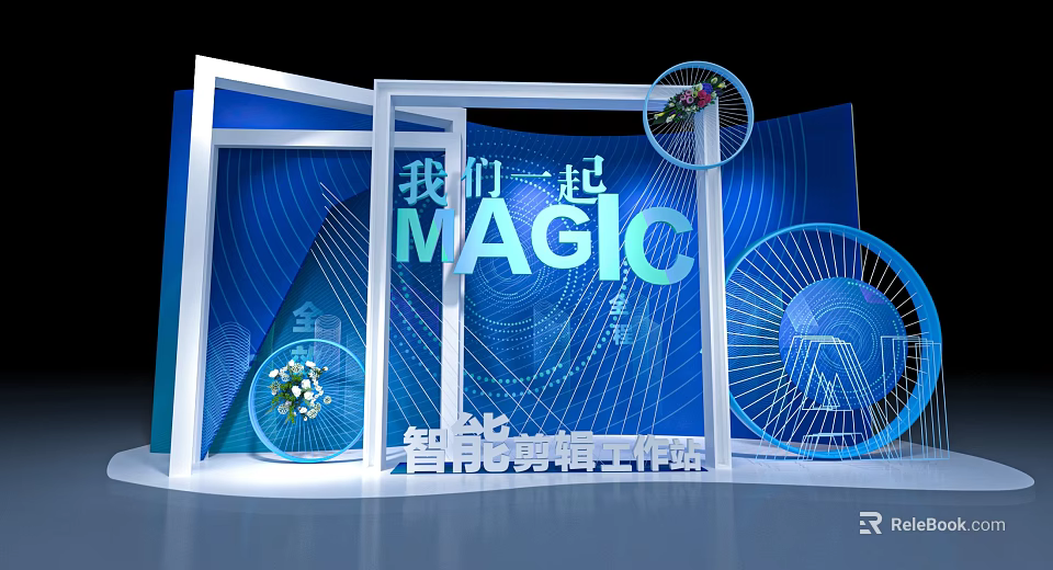 Smart Speech Workshop Scene With Magic Theme Blue Background And Floral Decorations 3d model