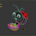 Cute Cartoon Ladybug Standing And Holding Basket With Decorated Easter Eggs Against Gray Background 3d model