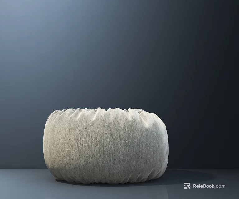 Light Gray Round Decorative Cushion With Pleated Textured Surface Against Dark Background 3d model