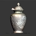 Decorative Storage Jar With Intricate Patterns And White Base Stand 3d model