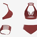 Stylish Red Bikini Collection with Halter Neck Tops and Strappy Bottoms