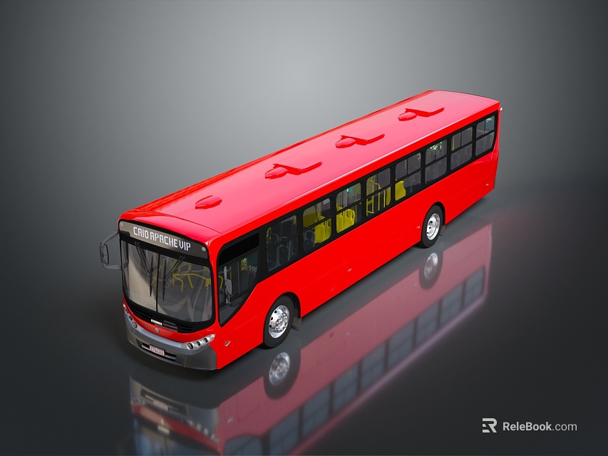 Red Modern City Bus with Large Windows Sleek Exterior and Reflection on Smooth Surface 3d model 