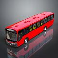 Red Modern City Bus with Large Windows Sleek Exterior and Reflection on Smooth Surface