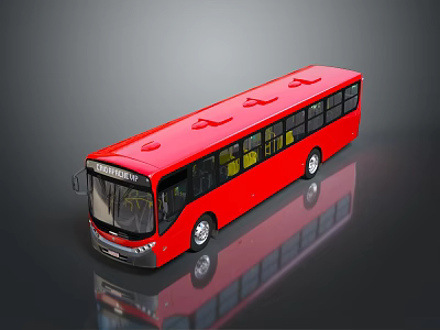 Red Modern City Bus with Large Windows Sleek Exterior and Reflection on Smooth Surface 3d model