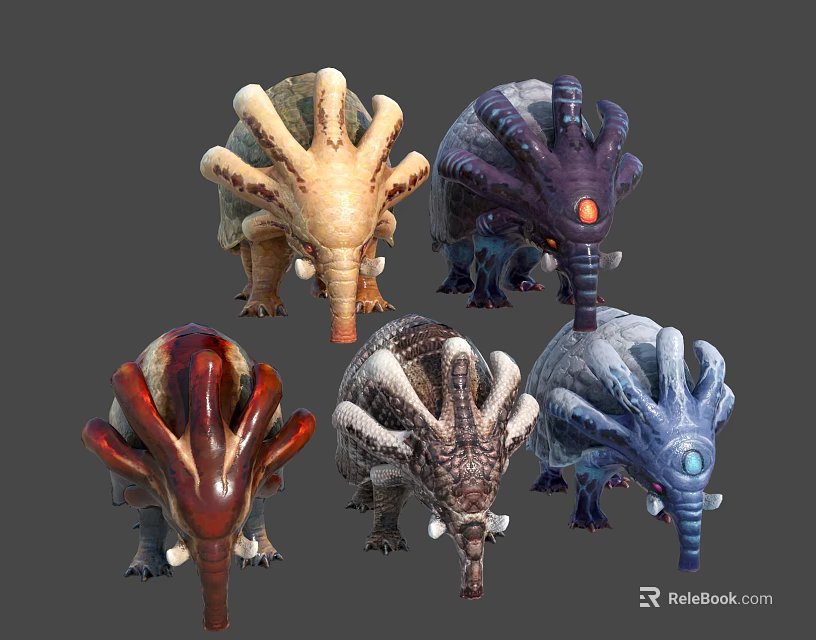 Colorful Fantasy Creature Characters With Unique Head Structures And Textures 3d model