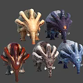 Colorful Fantasy Creature Characters With Unique Head Structures And Textures 3d model