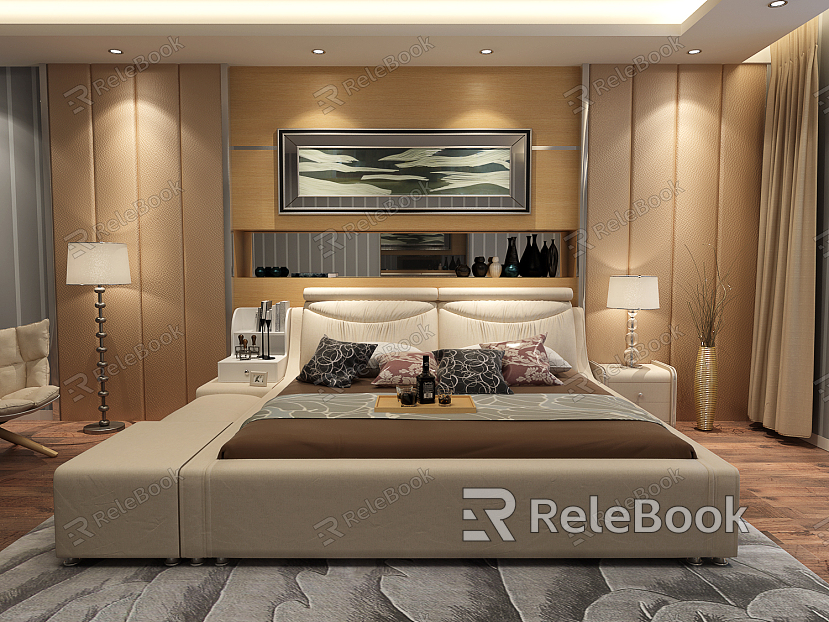 Modern Background Double Bed Bedroom model