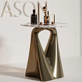 Modern Stylish Side Tables With White Marble Top And Golden Metal Base Design