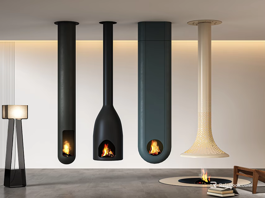 Modern Hanging Fireplaces with Various Design Styles for Interior Space 3d model 