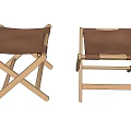 Wooden Frame Folding Stools With Brown Leather Seats For Home And Outdoor Use