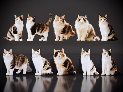 2D pet cat pet three flower cat kitten home pet 3d model
