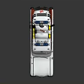 Vintage White Vehicle With Roof Mounted Red Blue Lights Yellow Buoys And Side Logo