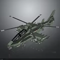 Modern Green Helicopter 3D Model With Large Rotors Cockpit And Mechanical Structure