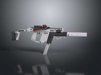 Futuristic Modern Gun With White Black Body Orange Accents And Red Laser Beam 3d model