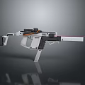 Futuristic Modern Gun With White Black Body Orange Accents And Red Laser Beam