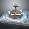 Decorative Stone Fountain With Octagonal Base And Multi Tiered Design On Square Platform 3d model