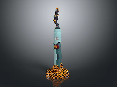 Fantasy Character Creature With Blue Body And Star Emblem On Black Yellow Checkered Pedestal 3d model