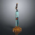 Fantasy Character Creature With Blue Body And Star Emblem On Black Yellow Checkered Pedestal
