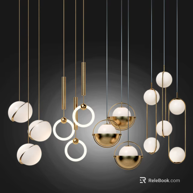 Modern Pendant Lights With Spherical And Ring Shapes Metallic And White Finishes 3d model 