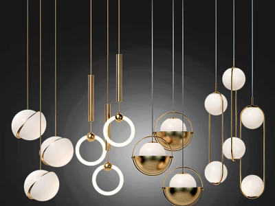 Modern Pendant Lights With Spherical And Ring Shapes Metallic And White Finishes 3d model