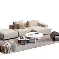 Modern Beige Sofa with Round Coffee Table Set and Black Chair on Rug