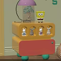 Yellow Orange Kids Bedside Table With Purple Shade Lamp SpongeBob And Rabbit Toys