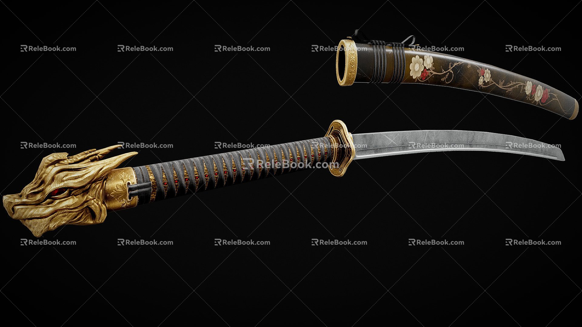 Japanese-style samurai sword 3d model