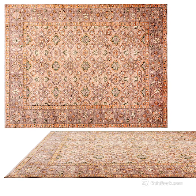 Traditional Persian Square Area Rug With Ornate Border And Intricate Geometric Floral Designs 3d model 