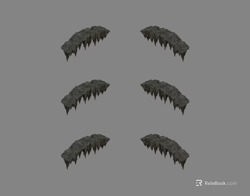 Rocky Ground Surface With Six Curved Textured Protrusions Arranged In Rows 3d model