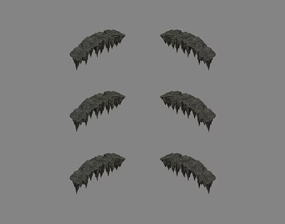 Rocky Ground Surface With Six Curved Textured Protrusions Arranged In Rows 3d model