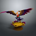 Detailed 3D Model of Colorful Flying Bird with Spread Wings and Golden Pedestal