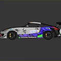 Custom Black And White Racing Car With Purple Green Livery And Rear Spoiler