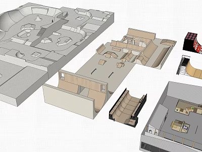 Detailed Architectural Skatepark Design Layout With Ramps Bowls And Structural Features 3d model